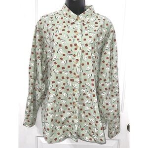 Barn Fly Western Button Up Shirt Womens Green Cowboy Hat/Branding